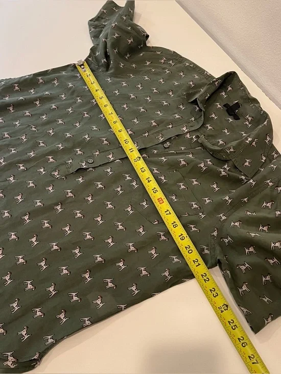 J.Crew Green Airedale Terrier Dog Half Button Down Shirt Size 14 sill blend - Picture 8 of 9